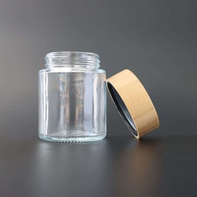 Childproof 4oz Bamboo Lid Glass Jar Airtight  Flower Jar