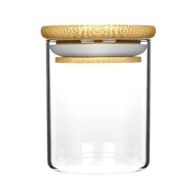 Food Storage Borosilicate Glass Spice Jar With Bamboo Lid For Herbs Noodles Flour Cereal
