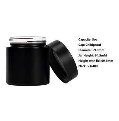 Marijuana Packaging Glass Weed Jar 3oz Black Eighth Flower Jar