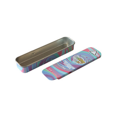 Small Sliding Child Resistant Tin Box For Infused Tablets Prerolls And Cartridge