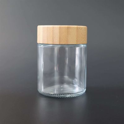 Childproof 4oz Bamboo Lid Glass Jar Airtight  Flower Jar