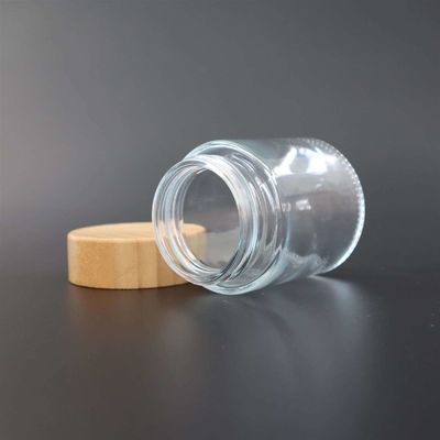 Childproof 4oz Bamboo Lid Glass Jar Airtight  Flower Jar