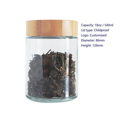 18oz Bamboo Lid Glass Jar Childproof Marijuana Packaging Big canabiss Flower Jar