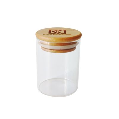 Wood Suction Lid Borosilicate Glass Jar 1-18oz Wide Mouth canabiss Flower Jar