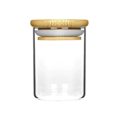 Multiple Sizes Clear Glass Borosilicate Jar With Bamboo Silicone Sealed Lid 