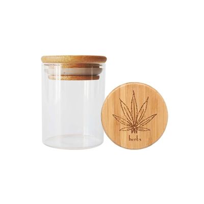 Wood Suction Lid Borosilicate Glass Jar 1-18oz Wide Mouth canabiss Flower Jar