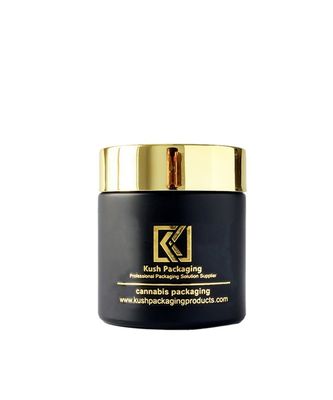 Matte Black Glass Airtight Weed Jar With Gold Lid For  3oz