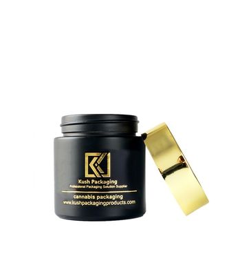 Matte Black Glass Airtight Weed Jar With Gold Lid For  3oz