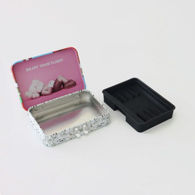 Childproof Preroll Child Resistant Cigarette Metal Hinged Tin Box With Silicon Insert